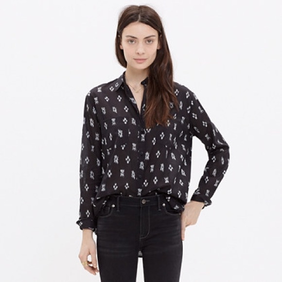 Madewell Black/white IKAT button down.