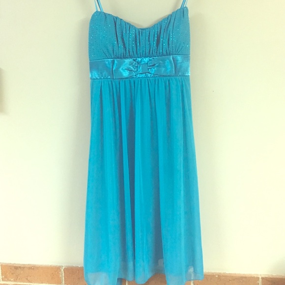 Mid length baby blue formal dress