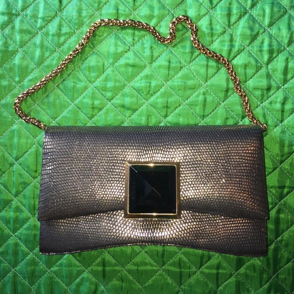 KARA ROSS gold snakeskin jewel closure purse