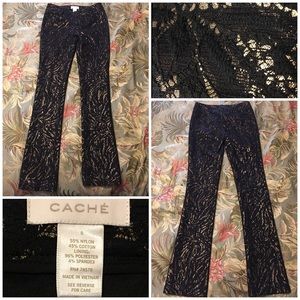 Cache Black & Gold Lace Pants, size 0