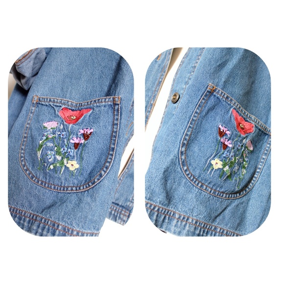 Floral Embroidered Cotton Denim Jacket - Picture 3 of 4