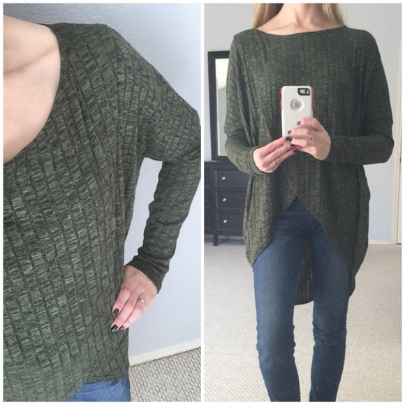 LAST ITEM▫️Olive Ribbed Cross Front Long Sleeve - Picture 3 of 4