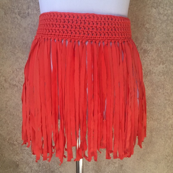 Orange fringe bikini cover up skirt