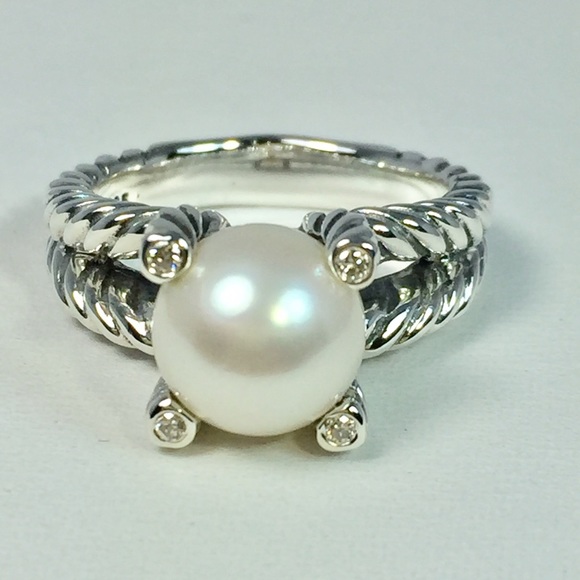 David Yurman Cable Pearl Ring with Diamonds Size 7