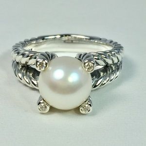 David Yurman Cable Pearl Ring with Diamonds Size 7