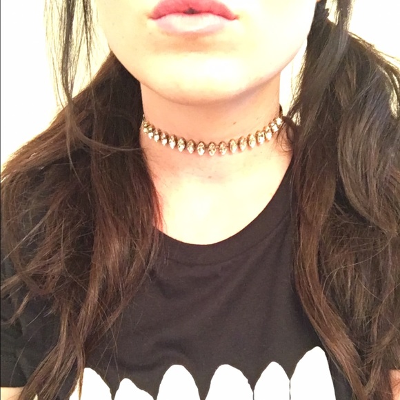 NWT black suede and rhinestone choker
