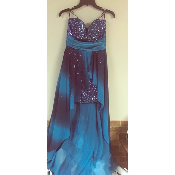 Blue sparkle high low formal dress