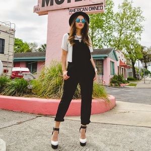 Motel Rocks Black Boyfriend Style Overalls