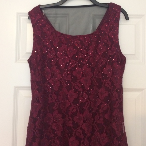SOLD Wine Colored Lace Dress - Picture 2 of 4