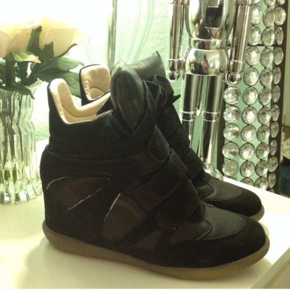 Isabel Marant style black wedge sneakers