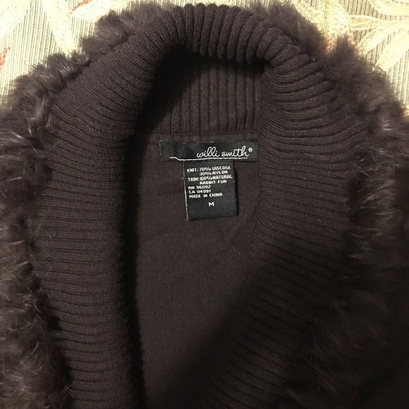 Brown mock wrap faux fur lined sweater. Medium - Picture 4 of 4