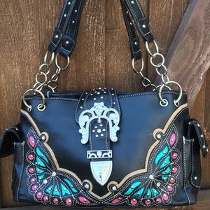 Western rhinestone concealed carry satchel bag