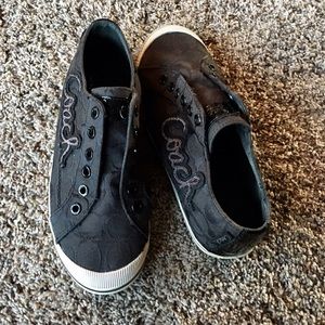 COACH slip ons black with the "C's" fabric