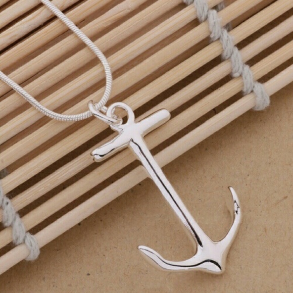 Sterling silver necklace with large anchor pendant