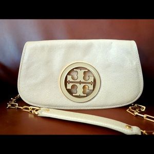 Tory burch signature flap clutch with gold hdw