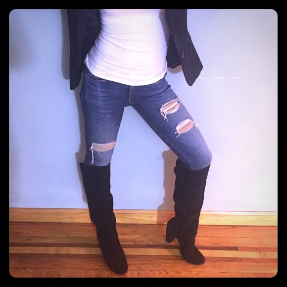 Black suede over the knee boots. Urban Outfitters