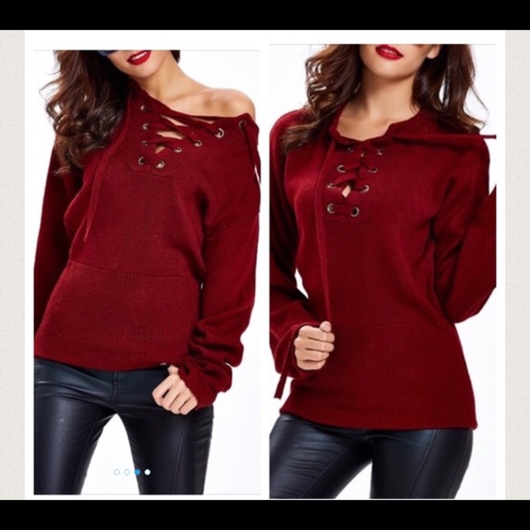 ✨One day sale ✨Hollow Out Lace Up Pullover - Picture 2 of 2