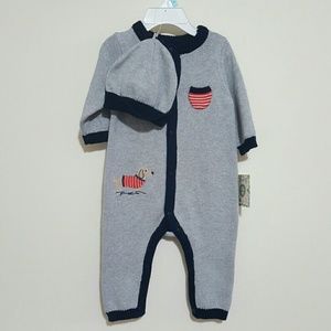 NWT Knit button onsie with matching hat