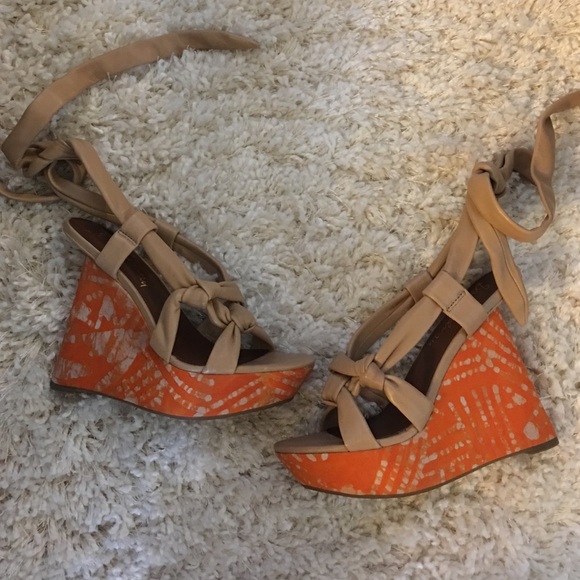 Sam Edelman-Tie-up Tribal Wedges-Tan & Orng-Size 8 - Picture 1 of 4