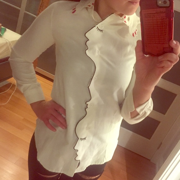 Face silhouette fingernail collar white button up