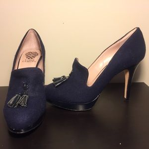 Vince Camuto Navy Wool Heels with Tassels