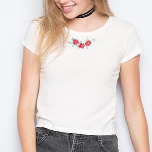 Brandy Melville Embroidered Roses Tee