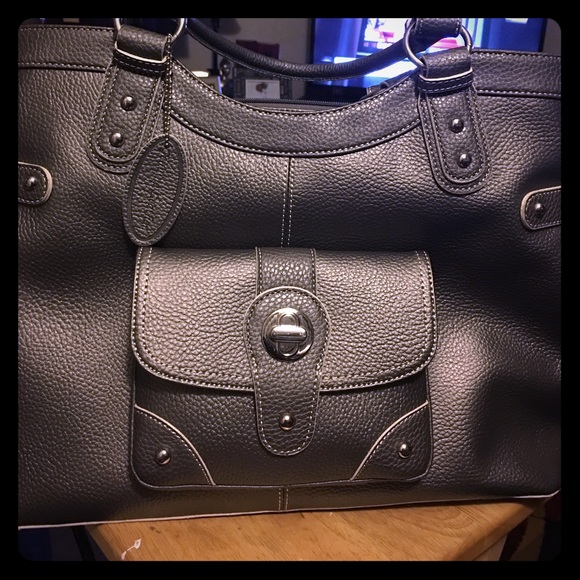 Genuine leather large purse. Gray in color