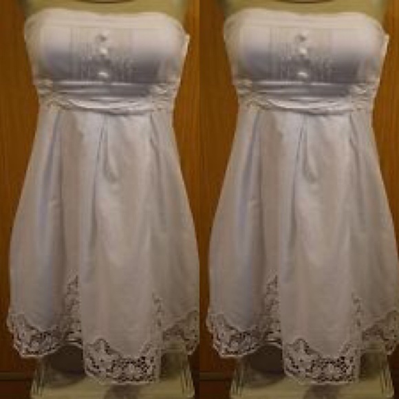 Strapless ivory lace dress