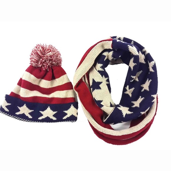 Winter Set American Flag Knit Scarf & Hat