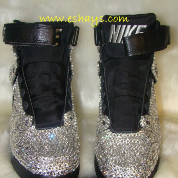 Custom Rhinestone Nike Air Revolution Sky Hi Black Shoes