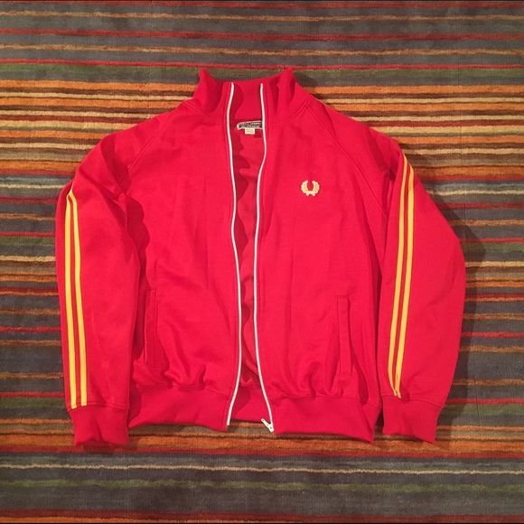 Fred Perry Red Zip-Up Warm Up Jacket - Size Large