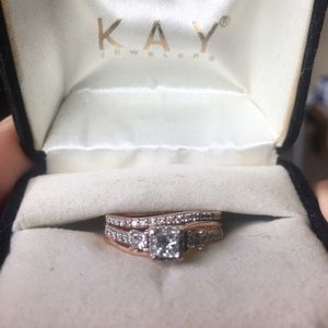 Rose gold wedding and engagement ring