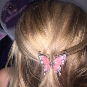 Butterfly hair pin barrette pink