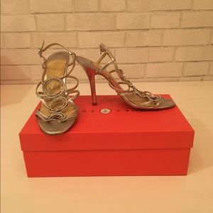 Strappy jeweled evening heels