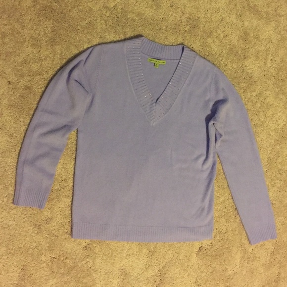 Sequin Neckline Lavender V-neck Sweater