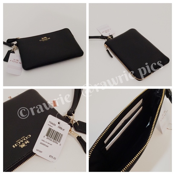 New Coach black leather wristlet with gift box - Picture 2 of 2