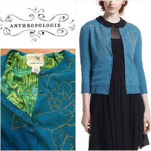 Anthropologie Tabitha Gilt Floribunda Cardigan