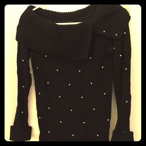 WHBM Black sweater with pearls