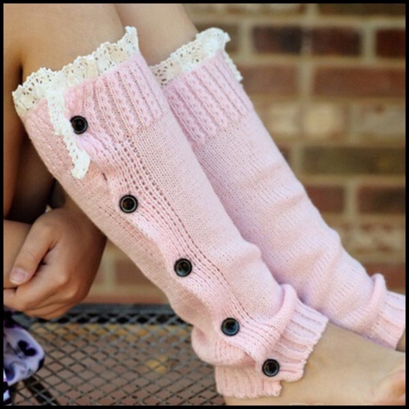 Girls Leg Warmers With Buttons And Lace - Picture 2 of 4