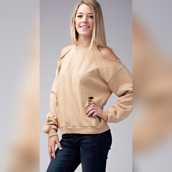 🎀Shredded Cold Shoulder Sweater in Wine! - Picture 3 of 4