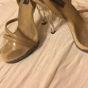 Nude and clear swing back pageant heels
