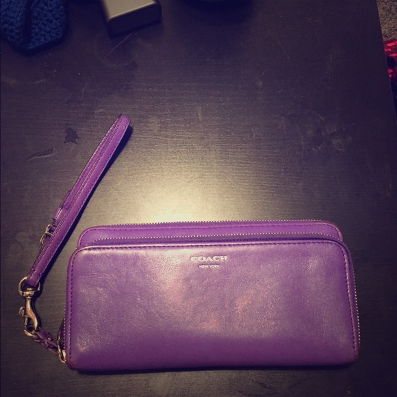 Purple Leather Coach Zip-Around Wallet