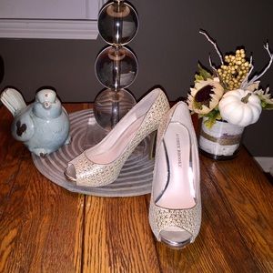 Neutral elegant peep toe heels