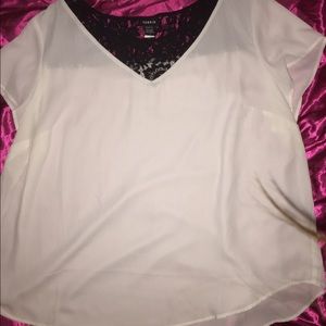 White satin blouse with black lace