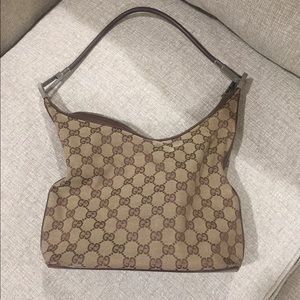 Gucci canvas bag w leather trim. AUTHENTIC