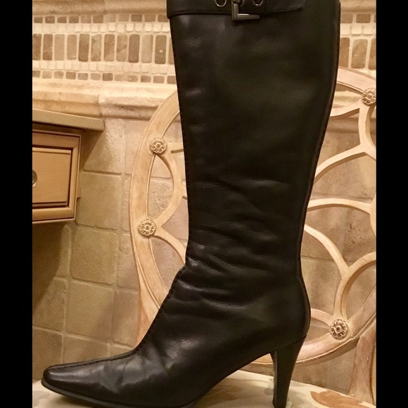 Franco Sarto Black High Heel Leather Boots