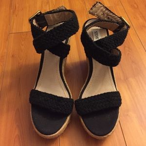 Steve Madden espadrille wedges w/black ankle strap