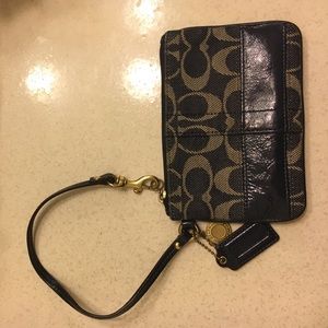 Coach brand Legacy & patent denim wristlet