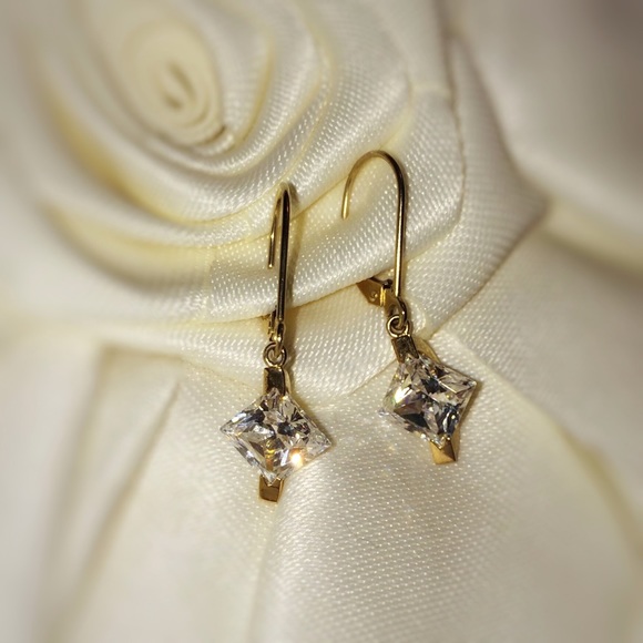 NWOT QVC 14k gold leverback Diamonique earrings