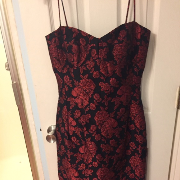 Eccoci red and black brocade cocktail dress